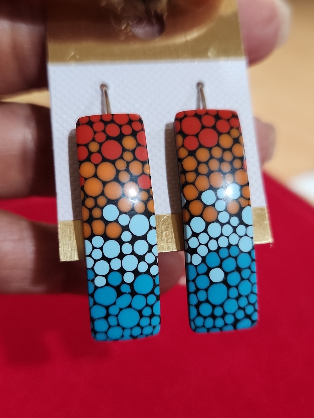 Blue Orange Mosaic Polymer Clay Earrings Sterling Silver 925